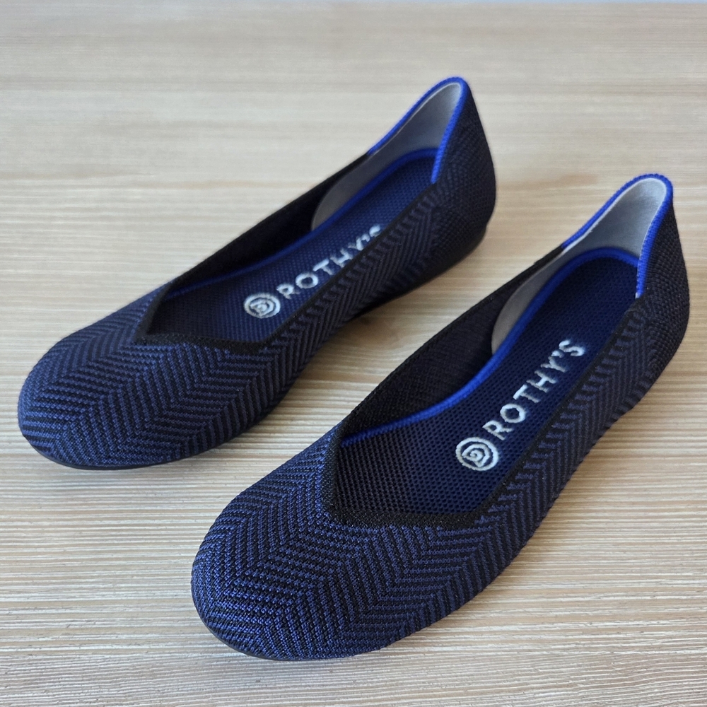 Rothy's Blue The Flat Pointed Toe Knit Ballet Flats Women Size 7